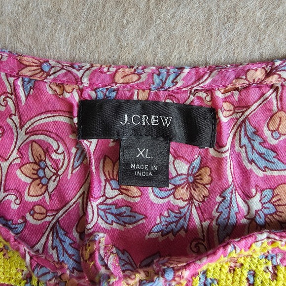 J Crew Peasant Top Sz XL Pink Embroidered Paisley Boho Hippie Festival Blouse - Picture 11 of 13